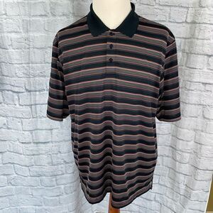 Under armour short sleeve 3 button polo black w/orange white stripes sz XXL men
